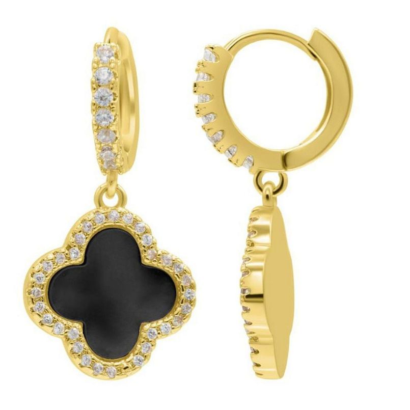 Adornia 14k Gold Plated Crystal Halo Clover Dangle Huggie Earrings