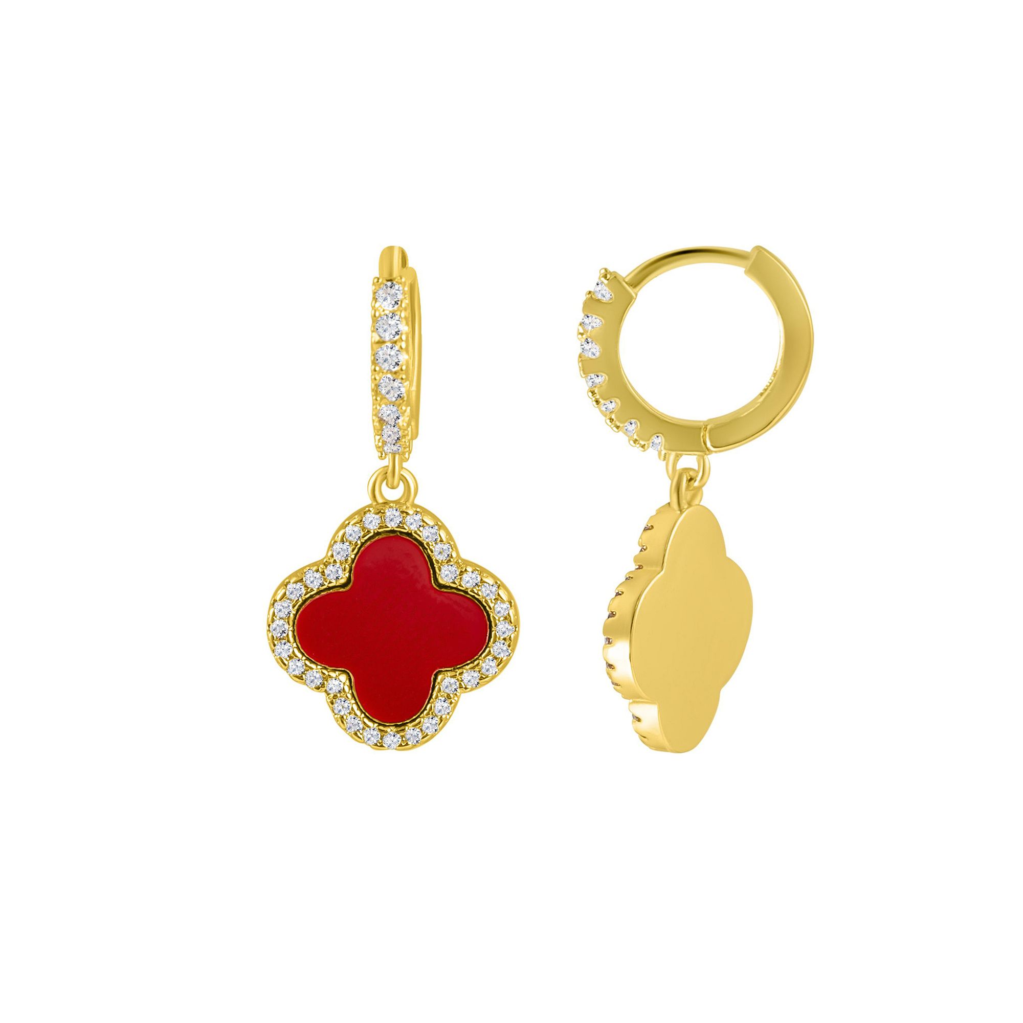 Adornia 14k Gold Plated Crystal Halo Clover Dangle Huggie Earrings, Womens