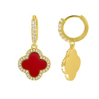 Adornia 14k Gold Plated Crystal Halo Clover Dangle Huggie Earrings