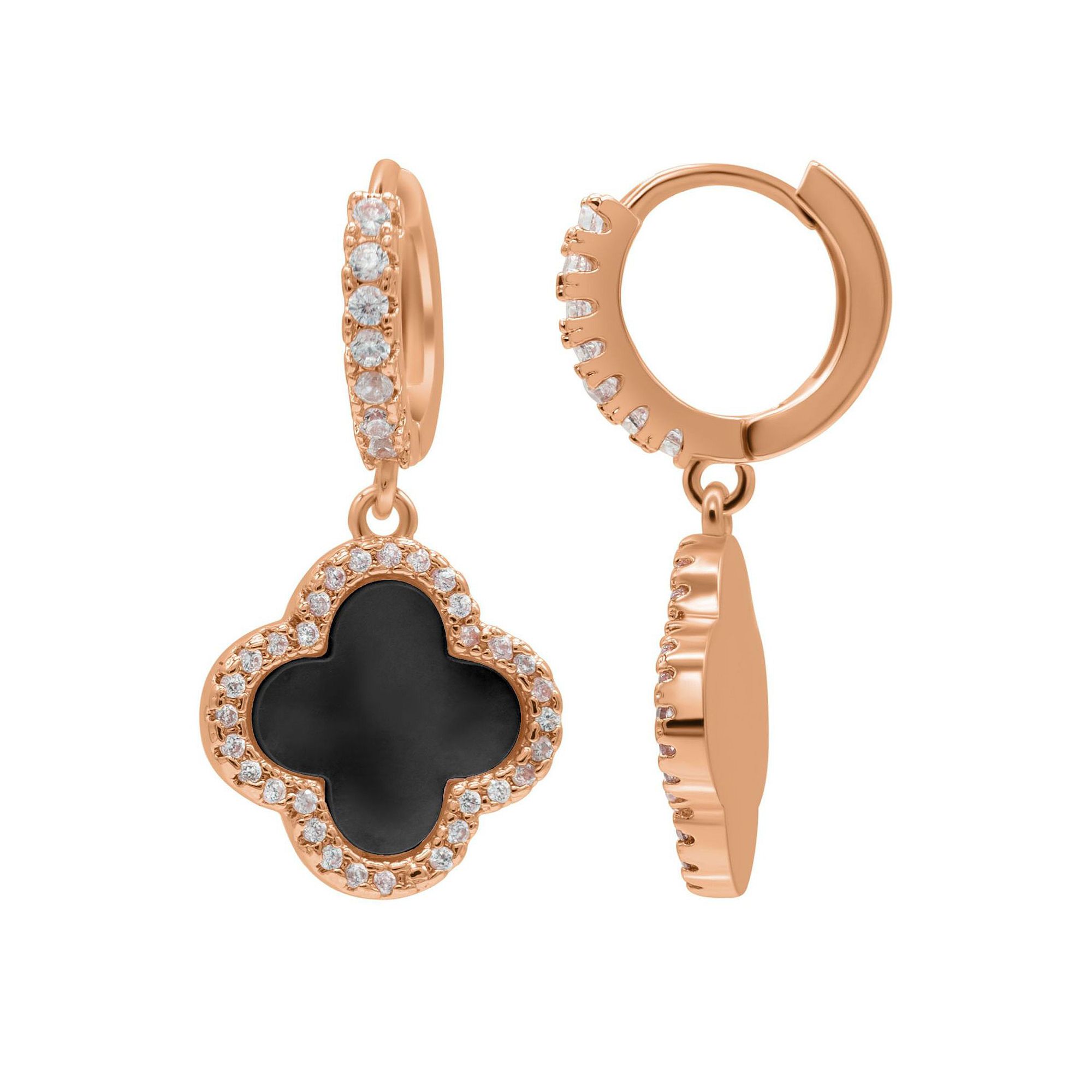 Adornia 14k Gold Plated Crystal Halo Clover Dangle Huggie Earrings, Womens