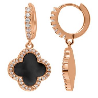 Adornia 14k Gold Plated Crystal Halo Clover Dangle Huggie Earrings