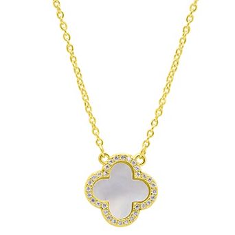 Adornia 14k Gold Plated Crystal Halo White Mother of Pearl Clover Necklace
