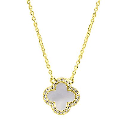 Adornia 14k Gold Plated Crystal Halo White Mother of Pearl Clover