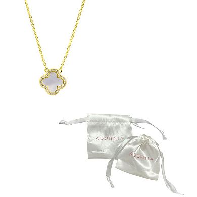 Adornia 14k Gold Plated Crystal Halo White Mother of Pearl Clover Necklace