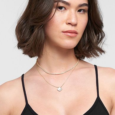 Adornia 14k Gold Plated Crystal Halo White Mother of Pearl Clover Necklace