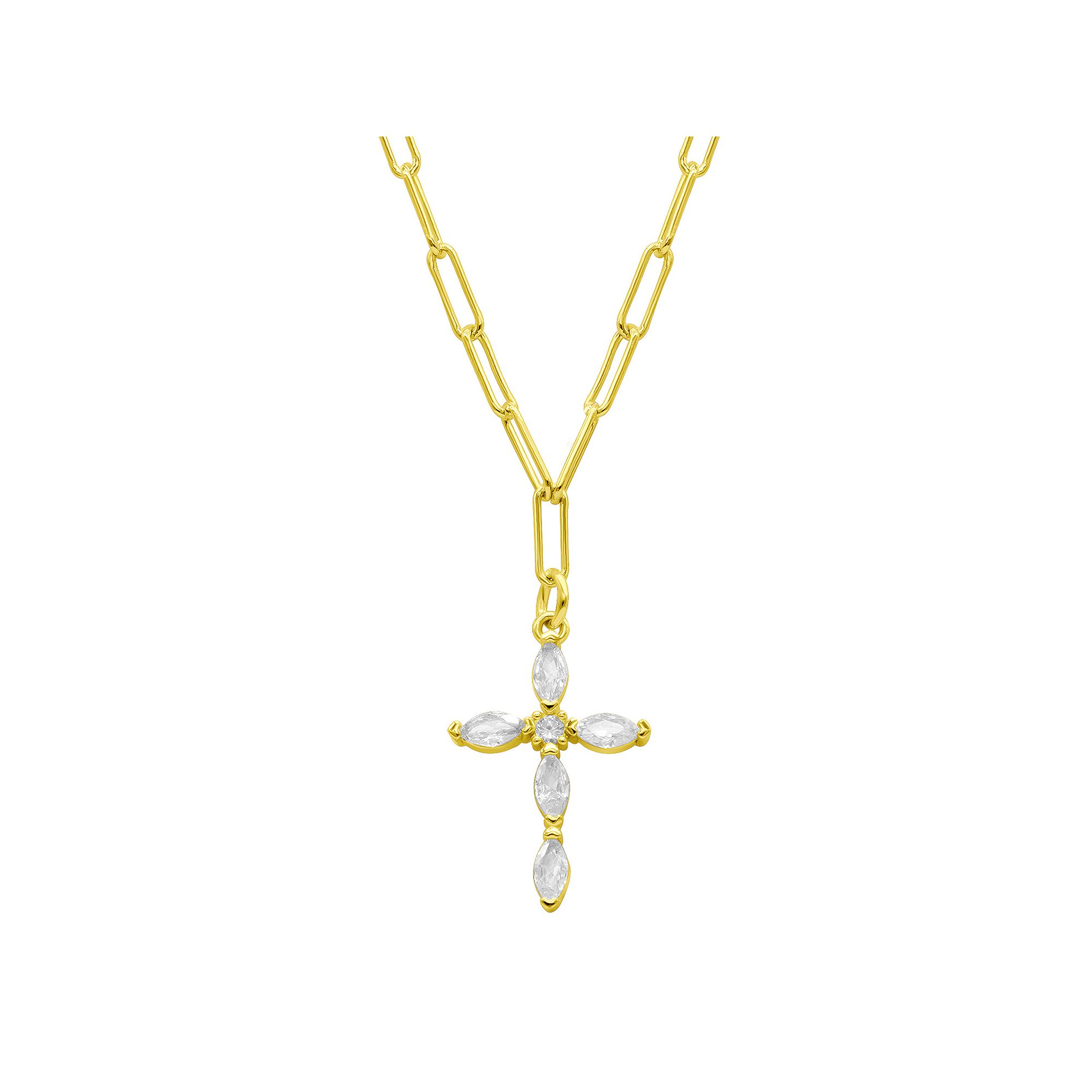 Adornia 14k Gold Plated Paperclip Cubic Zirconia Cross Necklace, Womens, 