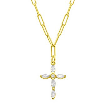 Adornia 14k Gold Plated Paperclip Cubic Zirconia Cross Necklace