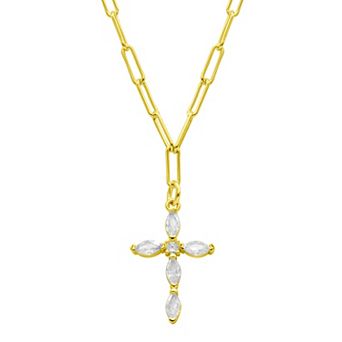 Adornia 14k Gold Plated Paperclip Cubic Zirconia Cross Necklace