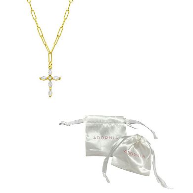 Adornia 14K Gold Plated Paperclip Cubic Zirconia Cross Necklace