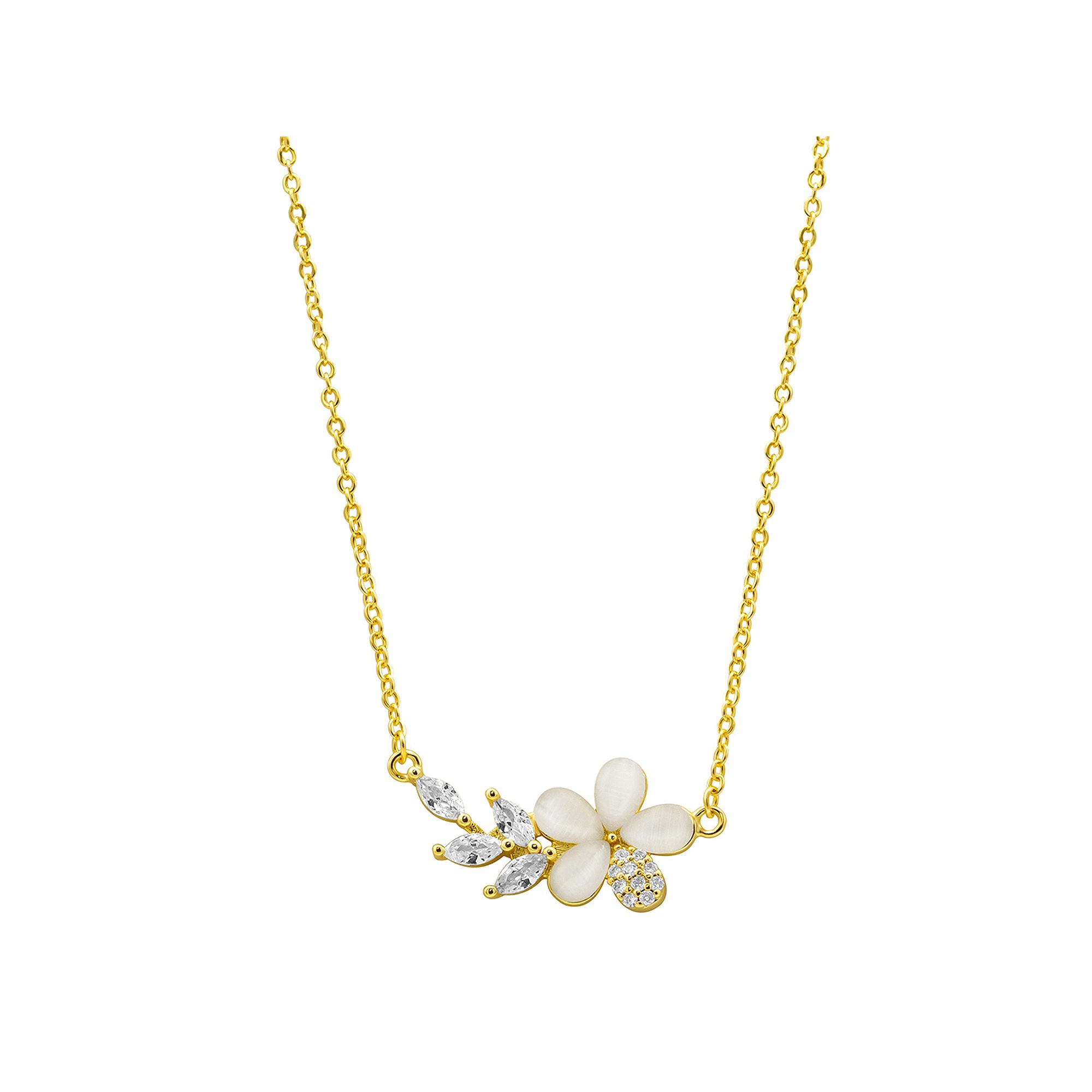 Adornia 14k Gold Plated Crystal Flower Branch Leaf Necklace, Womens, Size