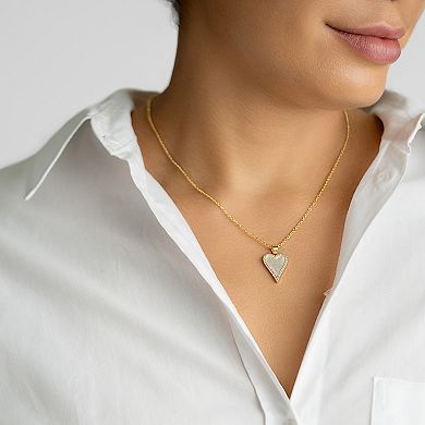 Adornia 14K Gold Plated White Mother-of-Pearl Crystal Halo Heart Necklace