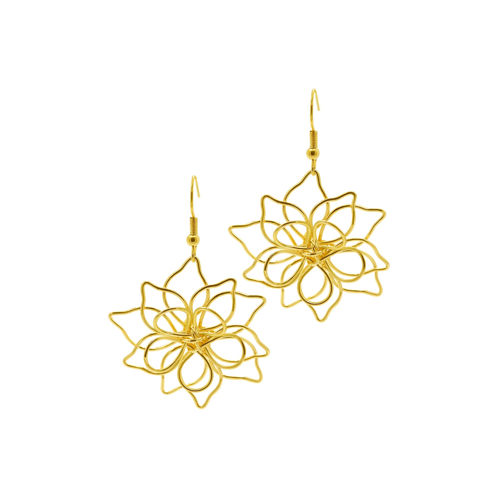Adornia 14k Gold Plated Wire Flower Earrings, Womens, Gold Tone
