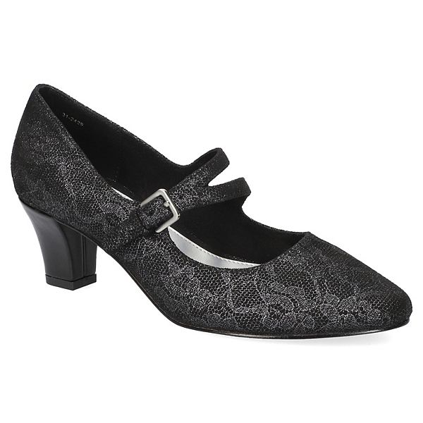 Women's Meryl by Easy Street Asymmetrical Mary Jane Pumps Color: Black Lace Size: 8