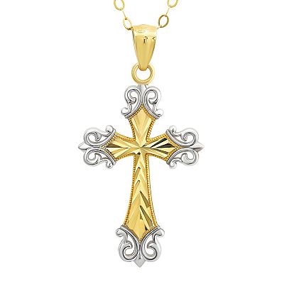 Taylor Grace Two Tone 10k Gold Diamond Cut Cross Pendant Necklace