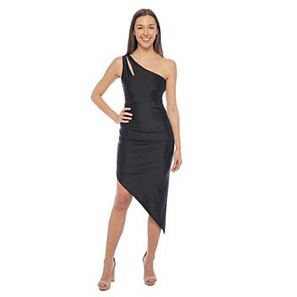Juniors' Jump One-shoulder Asymmetrical-Hem Dress