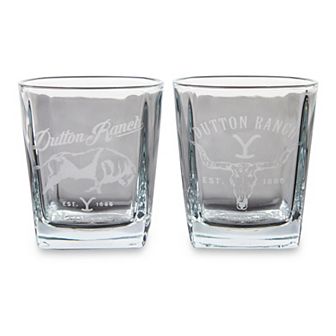 Yellowstone Bull and Skull Etched 2 pc 9-oz. Rocks Glassware Set