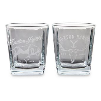 Yellowstone Bull and Skull Etched 2 pc 9-oz. Rocks Glassware Set