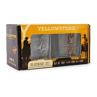 Yellowstone Bull and Skull Etched 2-piece 9-oz. Rocks Glassware Set