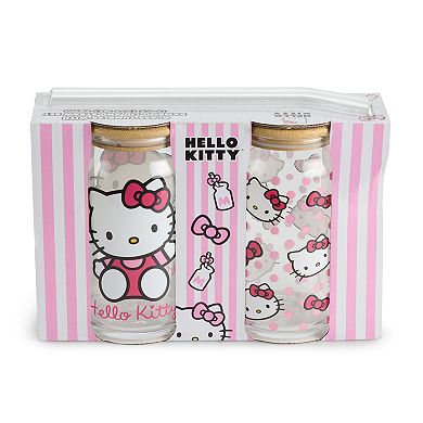 Hello Kitty 2pk 16oz Glass Tumbler with Bamboo Lid and Glass Straw Set