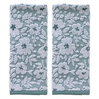 SKL Home 2 pc Moss Green Floral Jacquard Hand Towel Set