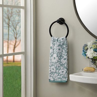 SKL Home 2-Piece Moss Green Floral Jacquard Hand Towel Set