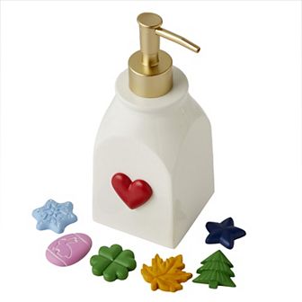 SKL Home Resin Lotion and Hand Soap Dispenser with Gold-Tone Pump and Year-Round Seasonal Holiday Magnet Attachments Set