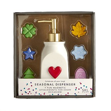 SKL Home Resin Lotion and Hand Soap Dispenser with Gold-Tone Pump and Year-Round Seasonal Holiday Magnet Attachments Set