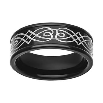 Men's Stainless Steel Black PVD Plated Swirl Design Comfort Fit Band Ring
