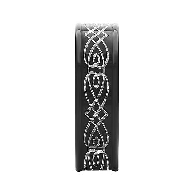 Men's Stainless Steel Black PVD Plated Swirl Design Comfort Fit Band Ring