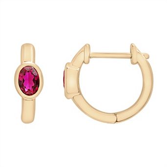 14k Gold Over Sterling Silver Lab-Created Stone Hoop Earrings