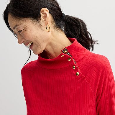 Women's Croft & Barrow Raglan Button Mock Neck Top
