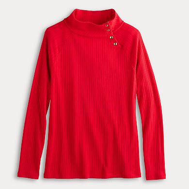 Women's Croft & Barrow Raglan Button Mock Neck Top