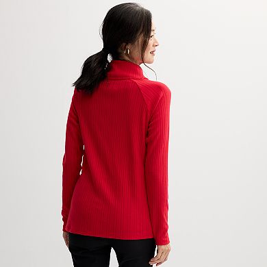 Women's Croft & Barrow Raglan Button Mock Neck Top