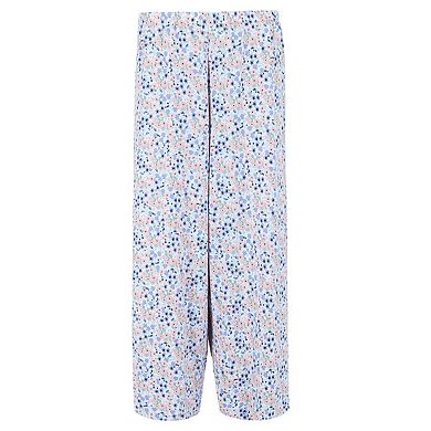 Women's Plus Size Ditsy Floral Notch Collar Capri Set