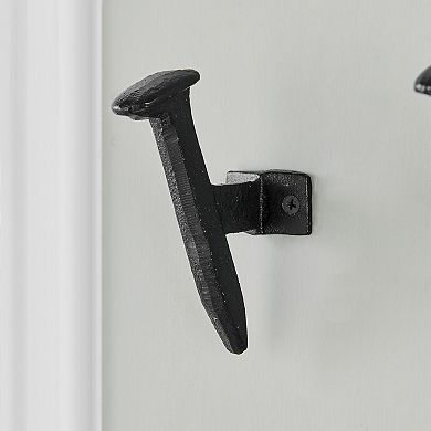 Black Cast Iron Industrial Railway Nail Head Decorative Wall Hooks (set Of 6)