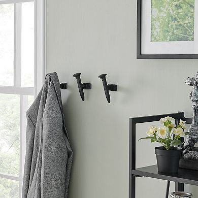 Black Cast Iron Industrial Railway Nail Head Decorative Wall Hooks (set Of 6)