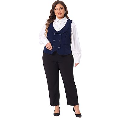 Women's Plus Size Waistcoat Vest Double Breasted Vintage Lapel Collar 2 Pockets Coat
