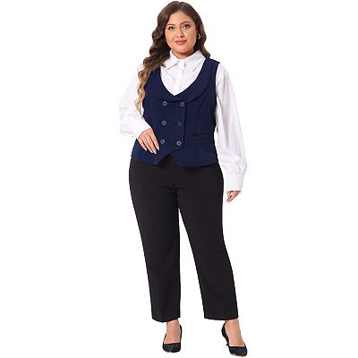 Women's Plus Size Waistcoat Vest Double Breasted Vintage Lapel