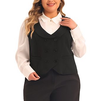 Women's Plus Size Waistcoat Vest Double Breasted Vintage Lapel Collar 2 Pockets Coat