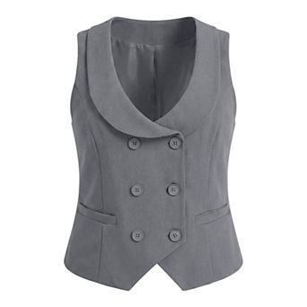 Women's Plus Size Waistcoat Vest Double Breasted Vintage Lapel Collar with 2 Pockets Coat