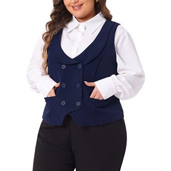 Women's Plus Size Waistcoat Vest Double Breasted Vintage Lapel Collar 2 Pockets Coat