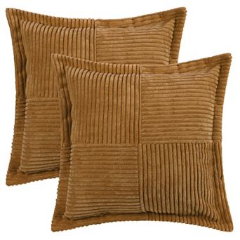 2 pc Corduroy Throw Pillow Covers Wide Bordered Cushion Case for Home Decorations 18 x 18 Inch