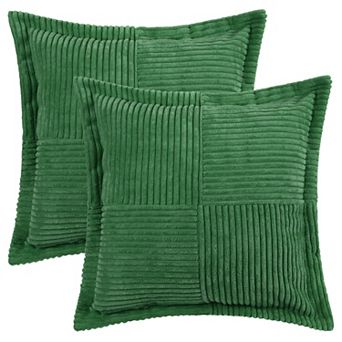 2 pc Corduroy Throw Pillow Covers Wide Bordered Cushion Case for Home Decorations 18 x 18 Inch