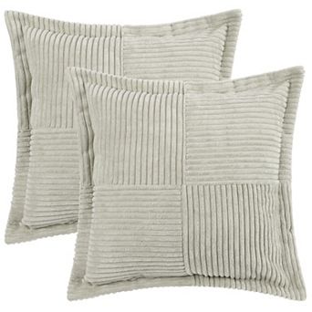 2 pc Corduroy Throw Pillow Covers Wide Bordered Cushion Case for Home Decorations 18 x 18 Inch