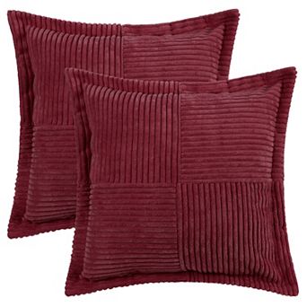 2 pc Corduroy Throw Pillow Covers Wide Bordered Cushion Case for Home Decorations 18 x 18 Inch