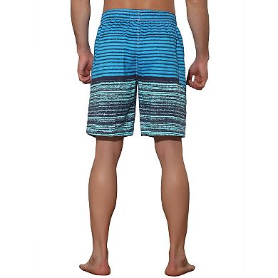 Men's Color Block Stripes Pattern Drawstring Waist Swimwear Shorts