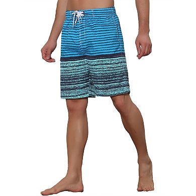 Men's Color Block Stripes Pattern Drawstring Waist Swimwear Shorts