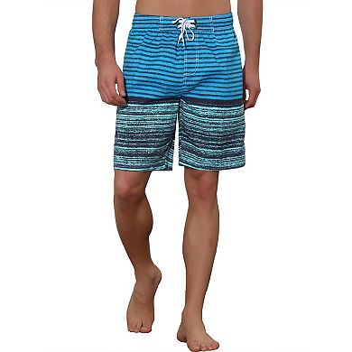 Men's Color Block Stripes Pattern Drawstring Waist Swimwear Shorts