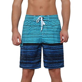 Men's Color Block Stripes Pattern Drawstring Waist Swimwear Shorts