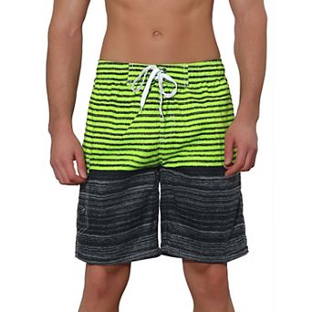 Men's Color Block Stripes Pattern Drawstring Waist Swimwear Shorts